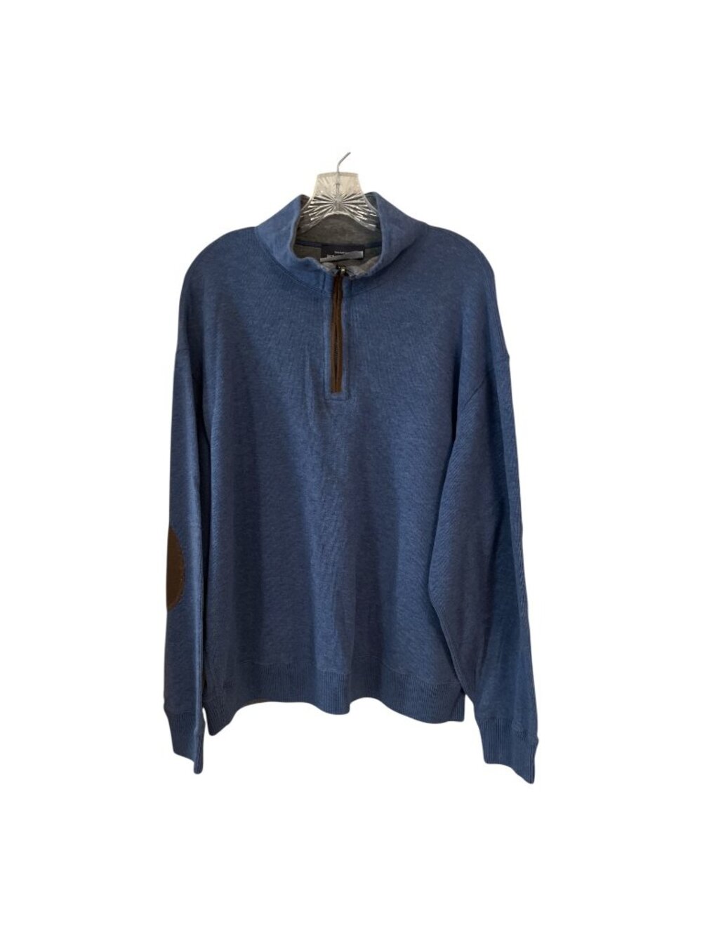Cremieux Men's XXL Blue Quarter Zip Pullover Sweatshirt Faux Suede Elbow Patches